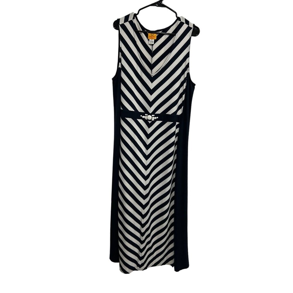 Ruby Rd. Womans Sleeveless Black White Chevron Striped Dress Beaded Detail Sz 2X